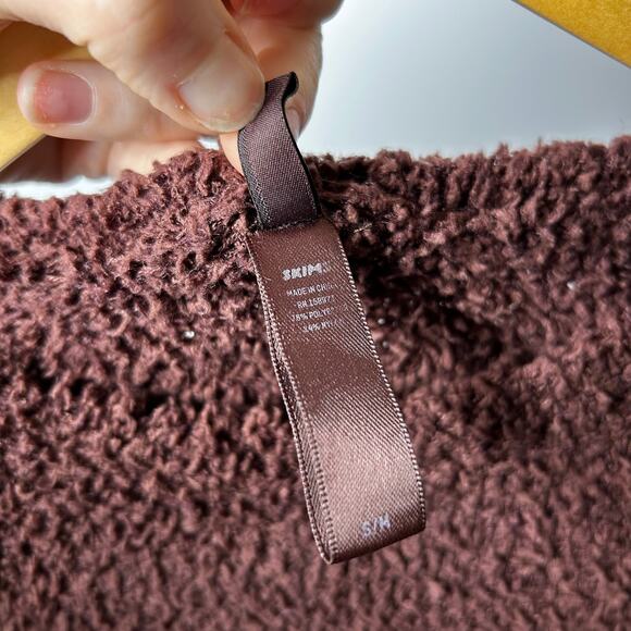 Skims Cozy Knit Pullover Womens Medium Mocha Brown Lounge Crewneck Teddie Soft - Picture 5 of 7